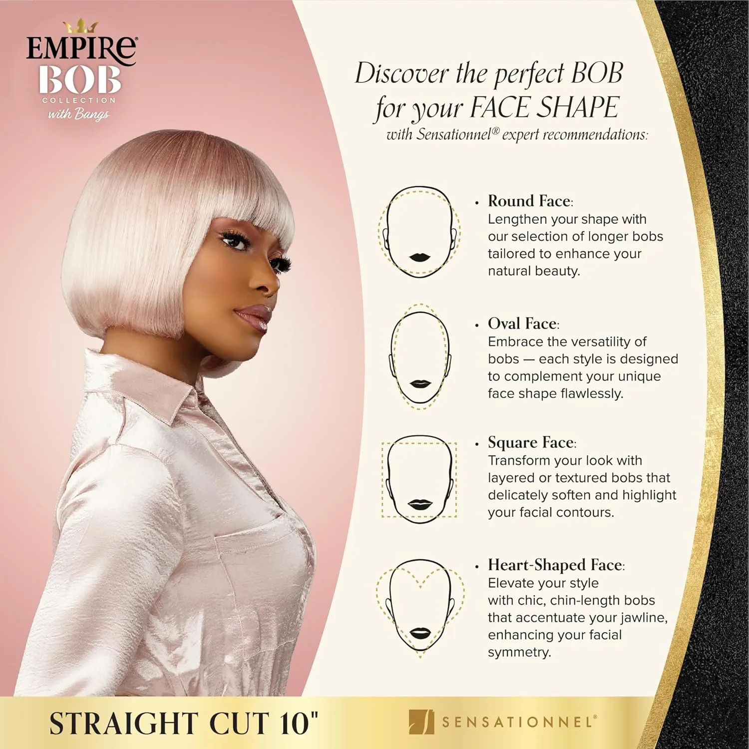 Sensationnel Empire Bob Humanhair Wig - Straight Cut Face Framing Mesh Cap for Comfort With Bangs (10 inch, 2 DARKBROWN)