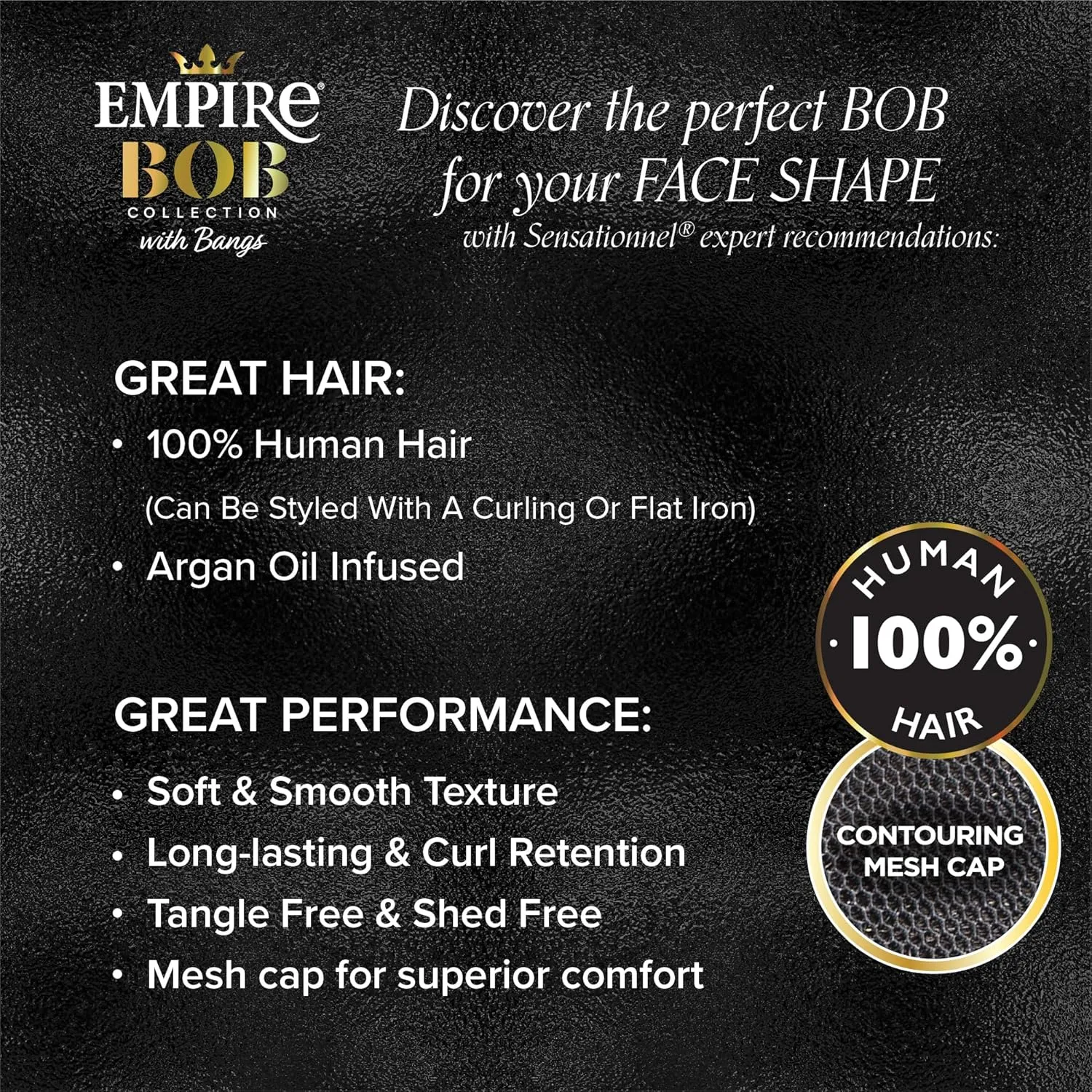 Sensationnel Empire Bob Humanhair Wig - Straight Cut Face Framing Mesh Cap for Comfort With Bangs (10 inch, 2 DARKBROWN)