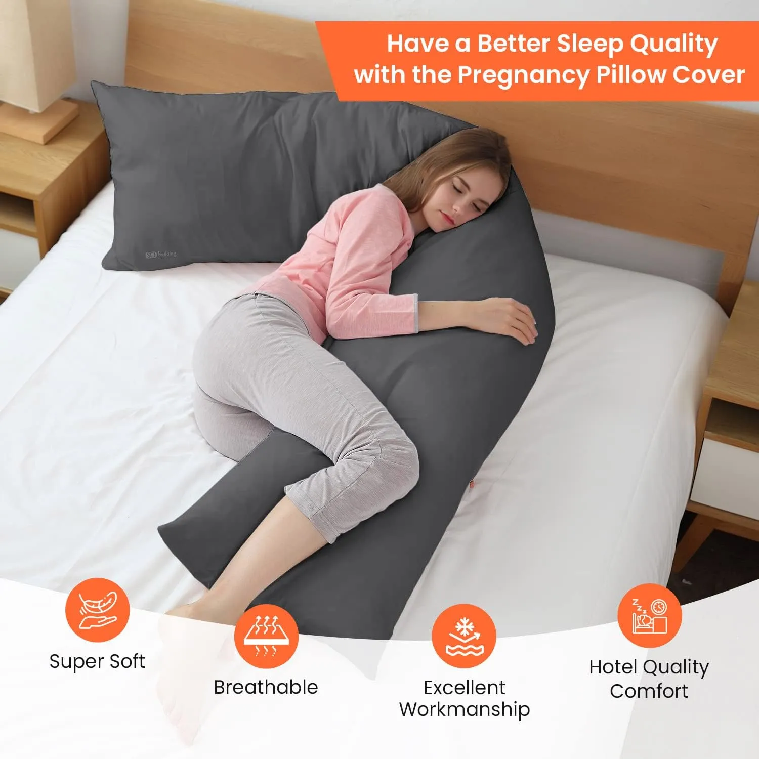 SGI Body Pillow Cover, 100% Smooth Egyptian Cotton 600 TC, Luxurious, Breathable, Cooling Body Pillow Cover, Solid Dark Grey, 21x56, Pack of 1 Envelope Style