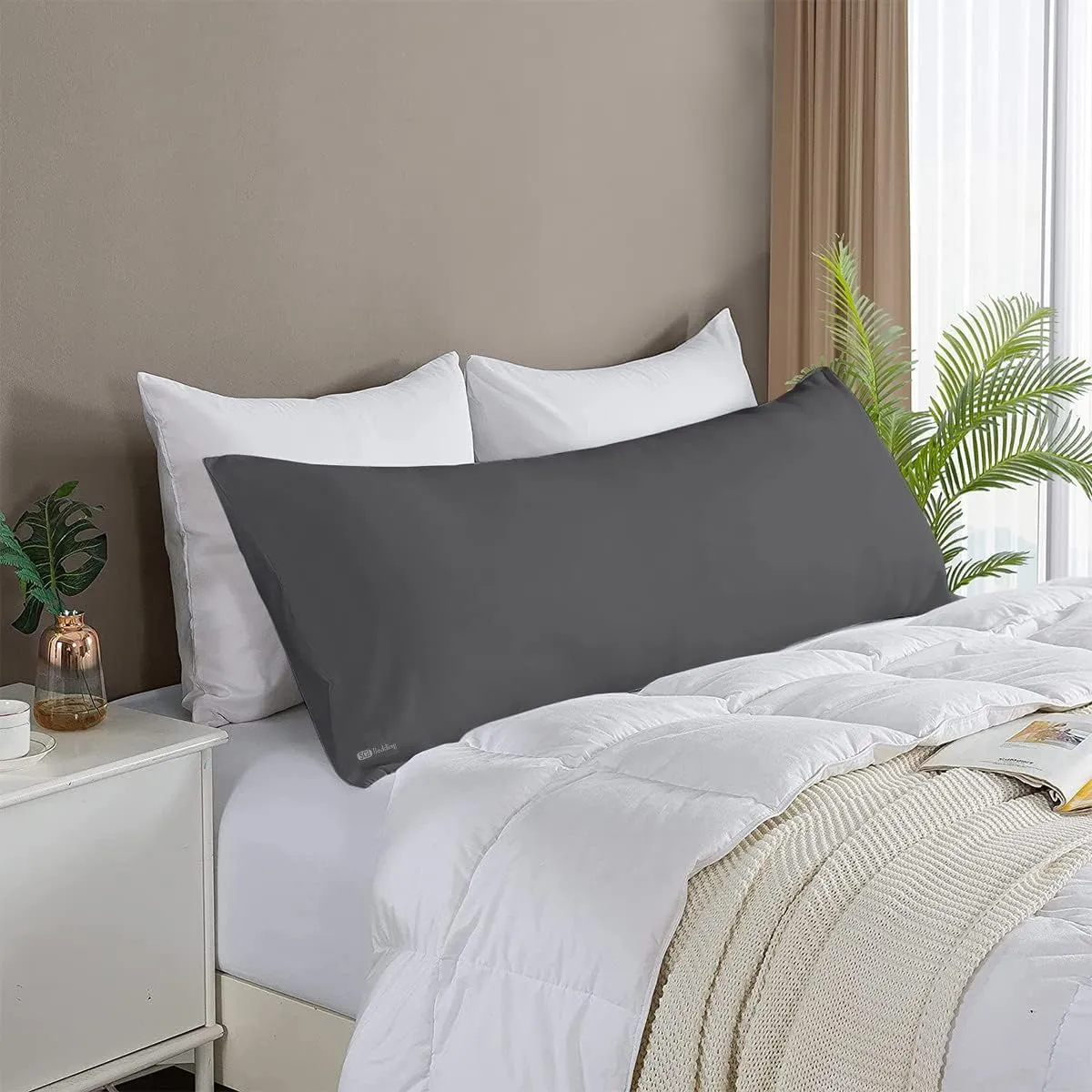 SGI Body Pillow Cover, 100% Smooth Egyptian Cotton 600 TC, Luxurious, Breathable, Cooling Body Pillow Cover, Solid Dark Grey, 21x56, Pack of 1 Envelope Style