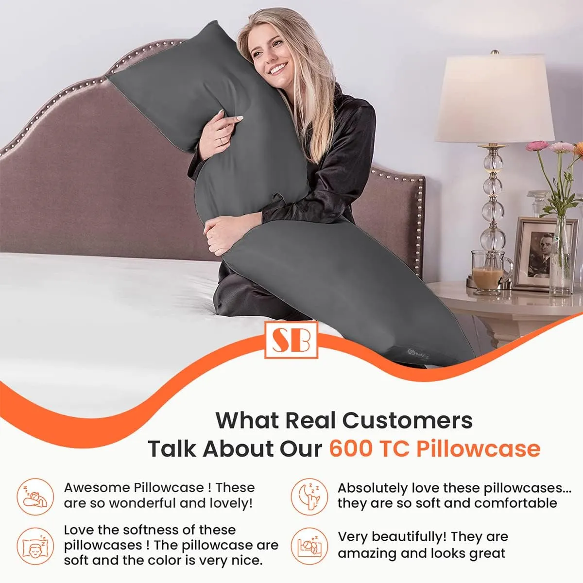 SGI Body Pillow Cover, 100% Smooth Egyptian Cotton 600 TC, Luxurious, Breathable, Cooling Body Pillow Cover, Solid Dark Grey, 21x56, Pack of 1 Envelope Style