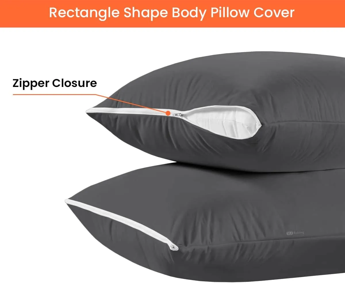 SGI Body Pillow Cover, 100% Smooth Egyptian Cotton 600 TC, Luxurious, Breathable, Cooling Body Pillow Cover, Solid Dark Grey, 21x56, Pack of 1 Envelope Style