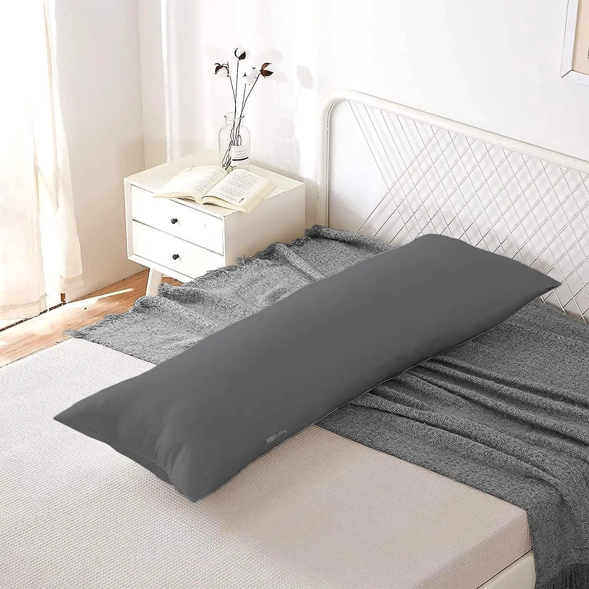 SGI Body Pillow Cover, 100% Smooth Egyptian Cotton 600 TC, Luxurious, Breathable, Cooling Body Pillow Cover, Solid Dark Grey, 21x56, Pack of 1 Envelope Style
