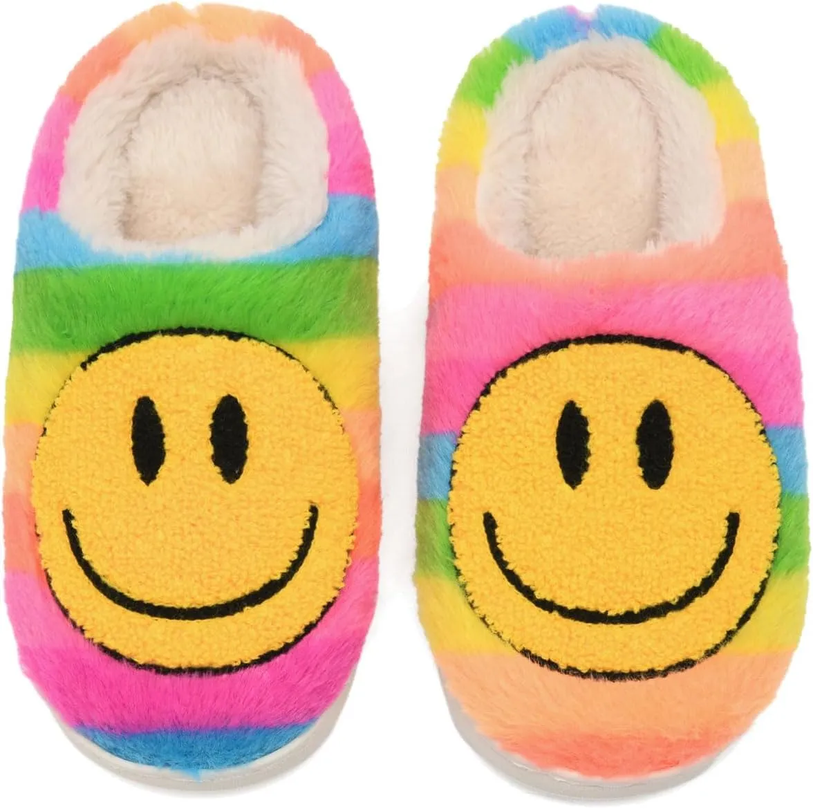 Sharllen Kids Happy Face Fuzzy Cozy Non-Slip Toddler Girls Boys Slide Slippers Plush Cute Warm Soft Socks Shoes for Little Big Kids Winter Indoor Outdoor