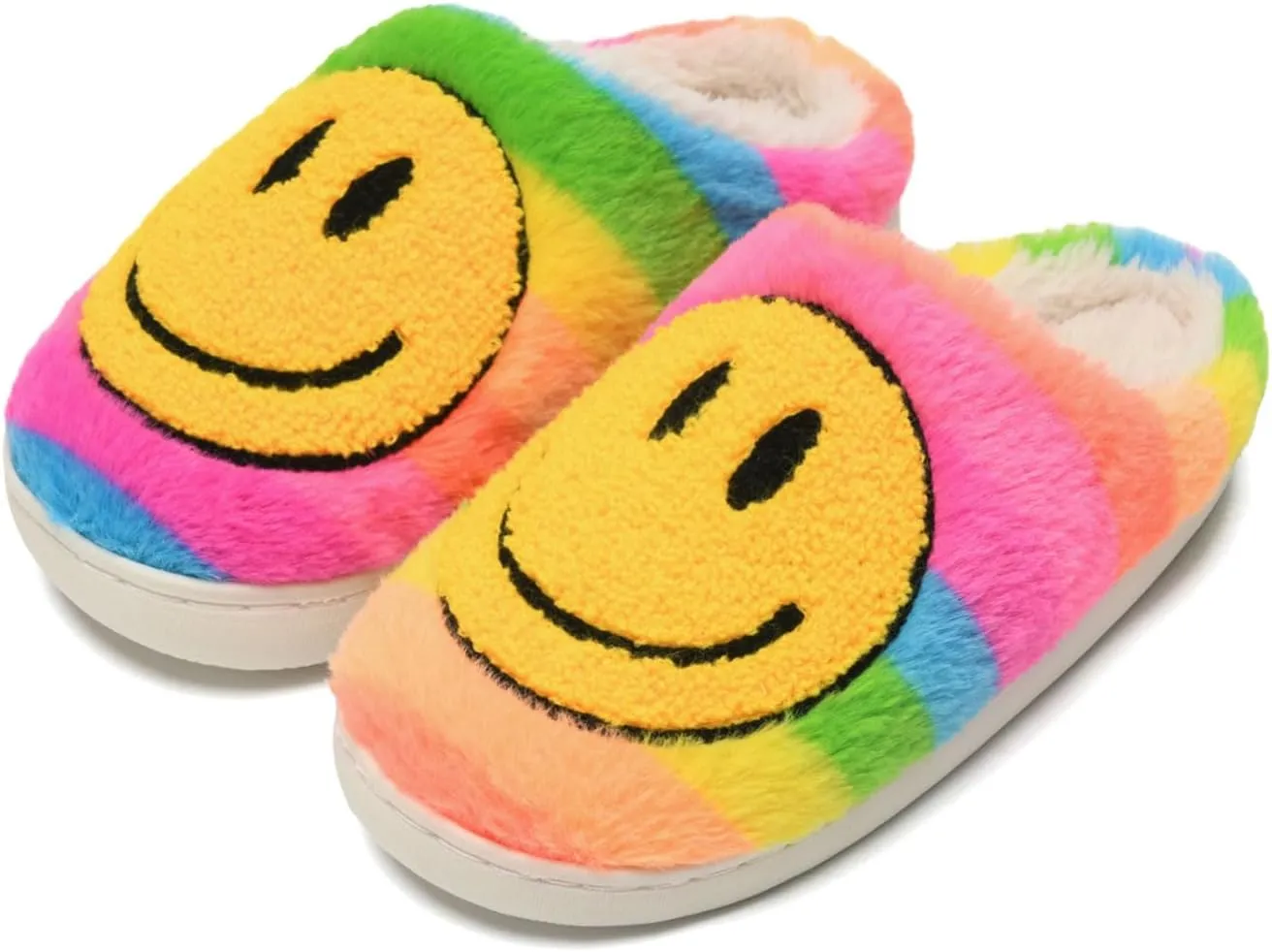 Sharllen Kids Happy Face Fuzzy Cozy Non-Slip Toddler Girls Boys Slide Slippers Plush Cute Warm Soft Socks Shoes for Little Big Kids Winter Indoor Outdoor
