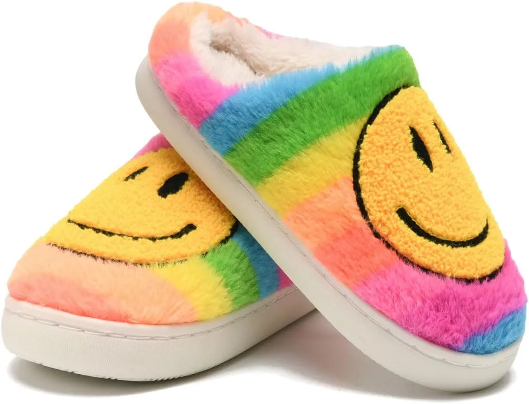 Sharllen Kids Happy Face Fuzzy Cozy Non-Slip Toddler Girls Boys Slide Slippers Plush Cute Warm Soft Socks Shoes for Little Big Kids Winter Indoor Outdoor