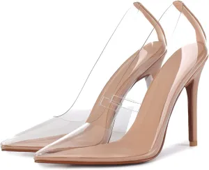 SHEMEE Women's Clear Stiletto High Heel Pumps Pointed Toe Transparent PVC Thin Heels Elegant Court Shoes