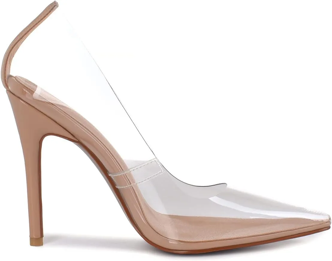 SHEMEE Women's Clear Stiletto High Heel Pumps Pointed Toe Transparent PVC Thin Heels Elegant Court Shoes