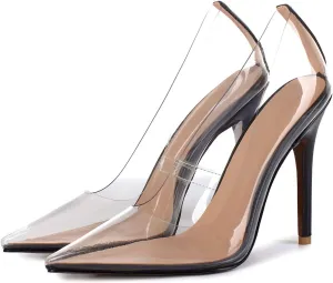 SHEMEE Women's Clear Stiletto High Heel Pumps Pointed Toe Transparent PVC Thin Heels Elegant Court Shoes