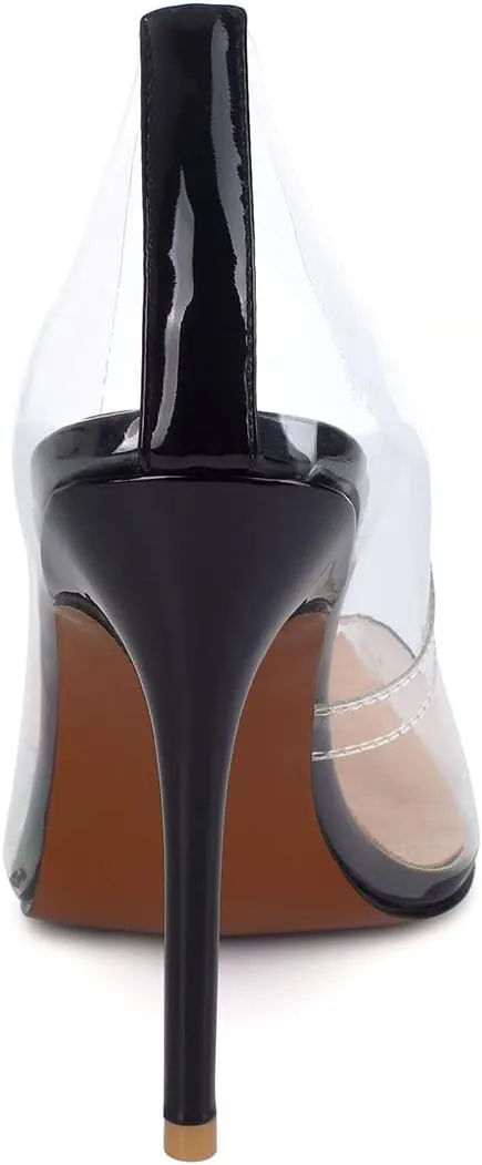 SHEMEE Women's Clear Stiletto High Heel Pumps Pointed Toe Transparent PVC Thin Heels Elegant Court Shoes