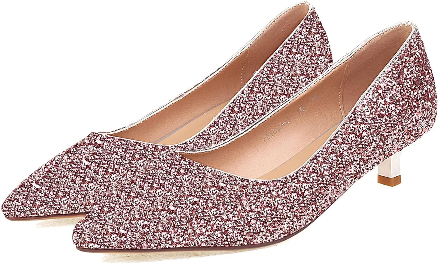 SHEMEE Women's Sequin Kitten Heel Wedding Pumps Pointed Toe Sparkly Party Wear Glitter Bridal Shoes