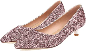 SHEMEE Women's Sequin Kitten Heel Wedding Pumps Pointed Toe Sparkly Party Wear Glitter Bridal Shoes