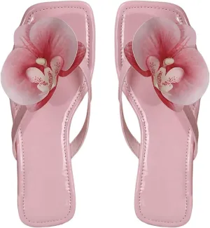SHENHE Women's Flower Flat Sandals Square Open Toe Comfortable Outdoor Casual Summer Slippers