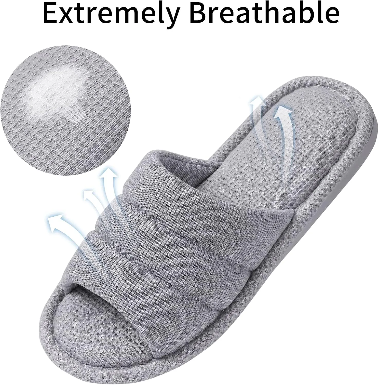 shevalues Summer House Slippers for Women Men Breathable Waffle Indoor Slippers Slip-on Open Toe Home Shoes