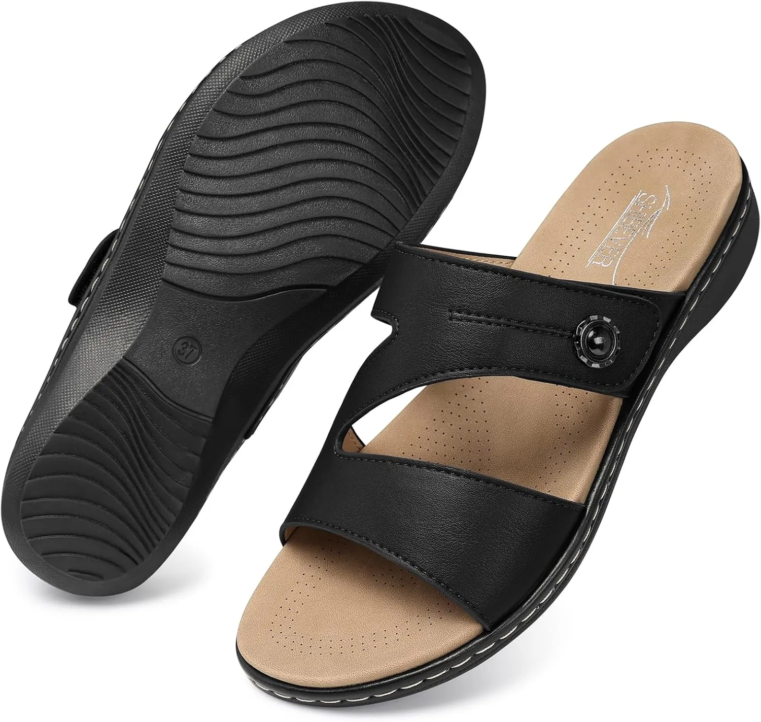 SHIBEVER Flat Sandals For Women Dressy: Comfortable Summer - Slip On Arch Support Flats Sandal