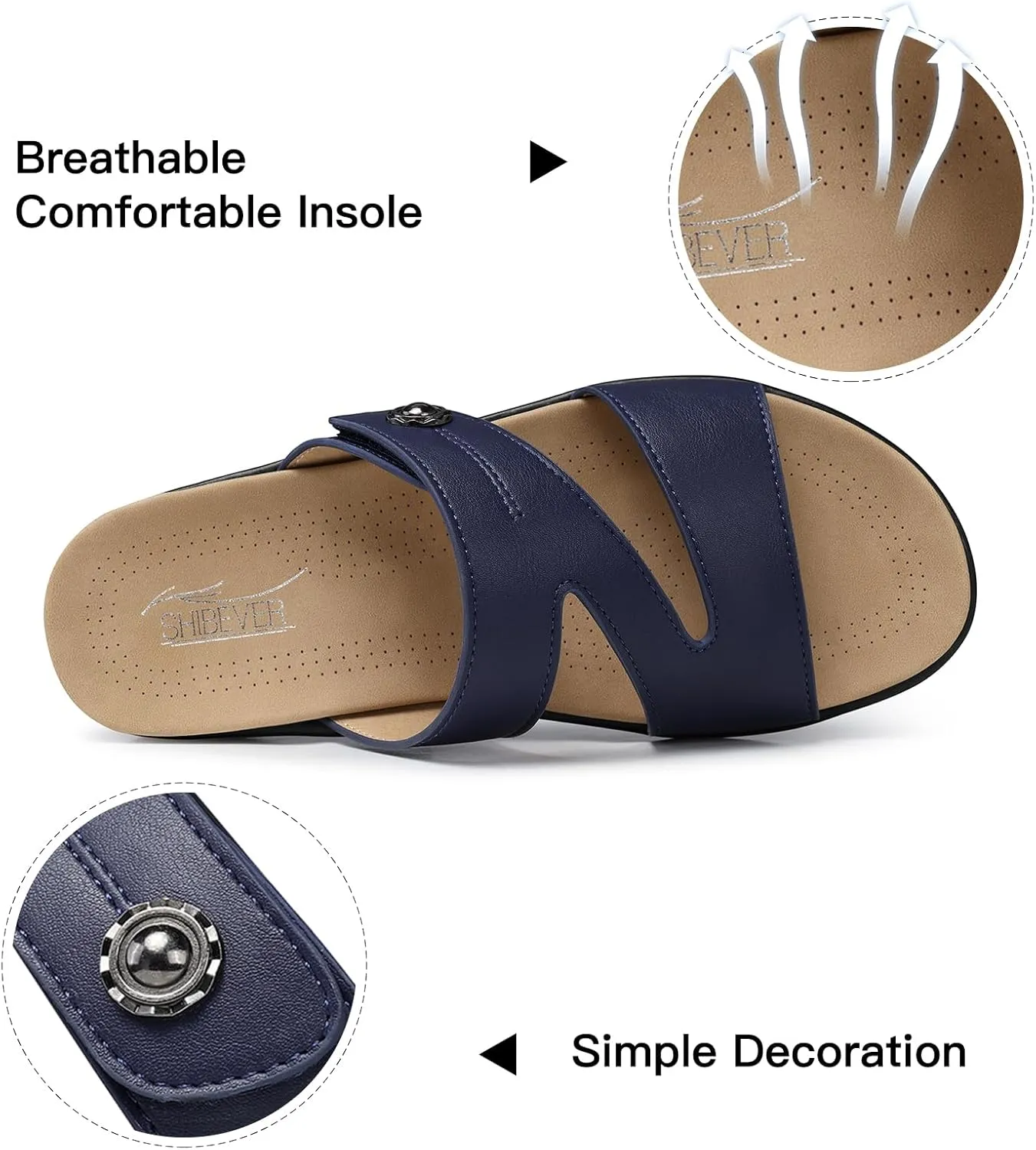 SHIBEVER Flat Sandals For Women Dressy: Comfortable Summer - Slip On Arch Support Flats Sandal