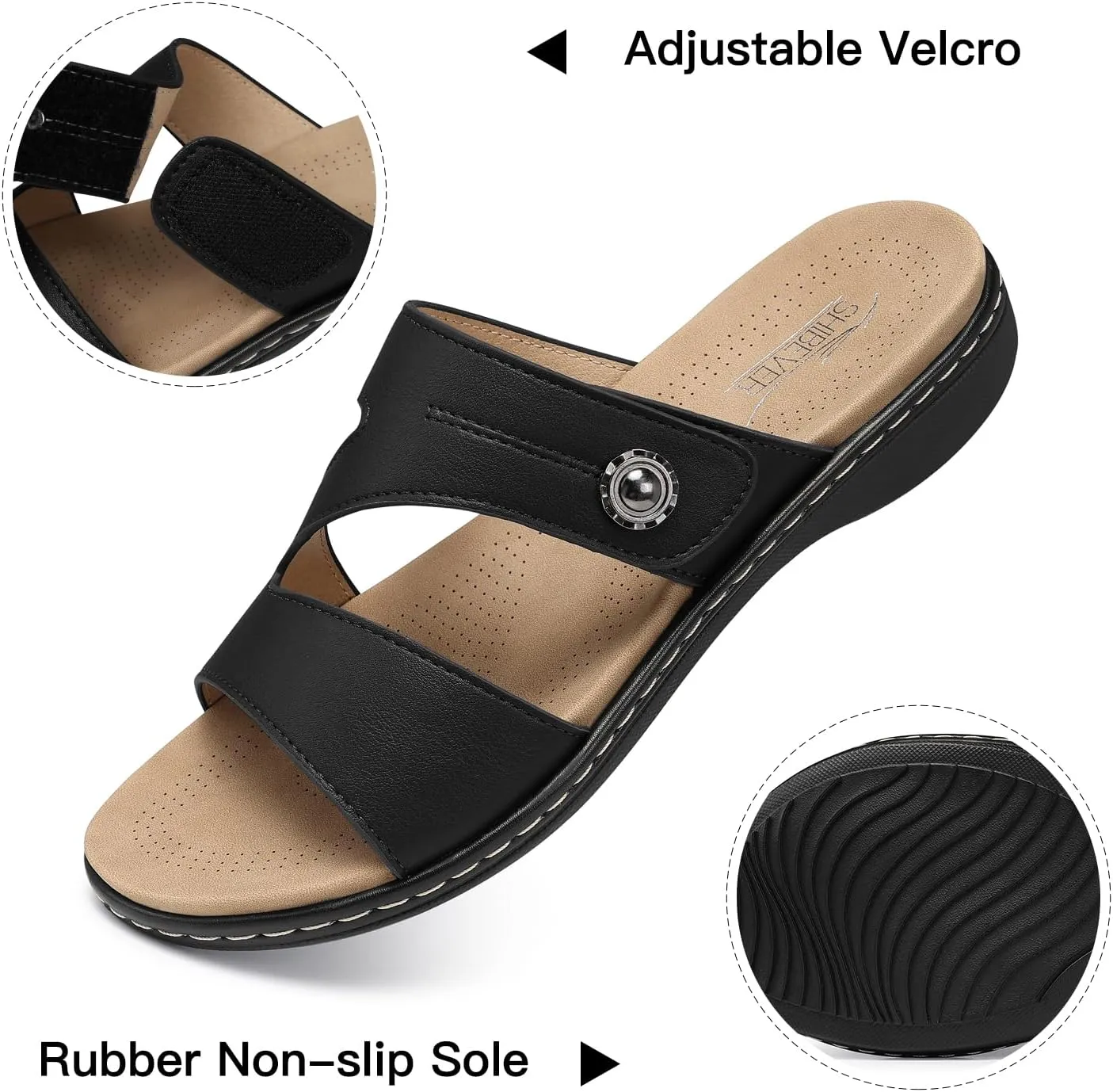 SHIBEVER Flat Sandals For Women Dressy: Comfortable Summer - Slip On Arch Support Flats Sandal