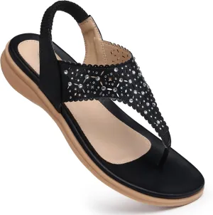 SHIBEVER Flat Sandals For Women Dressy: Comfortable Summer - Soft Rhinestone Flats Sandal