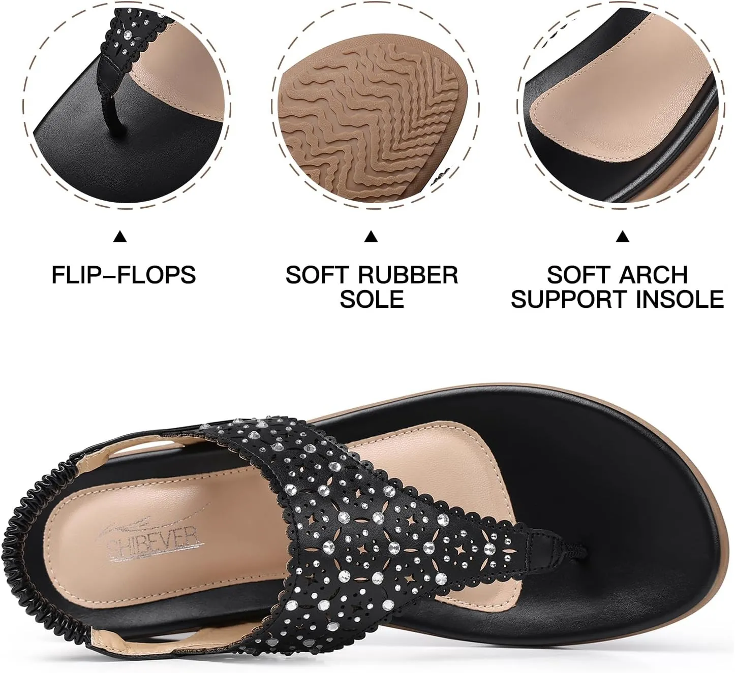 SHIBEVER Flat Sandals For Women Dressy: Comfortable Summer - Soft Rhinestone Flats Sandal