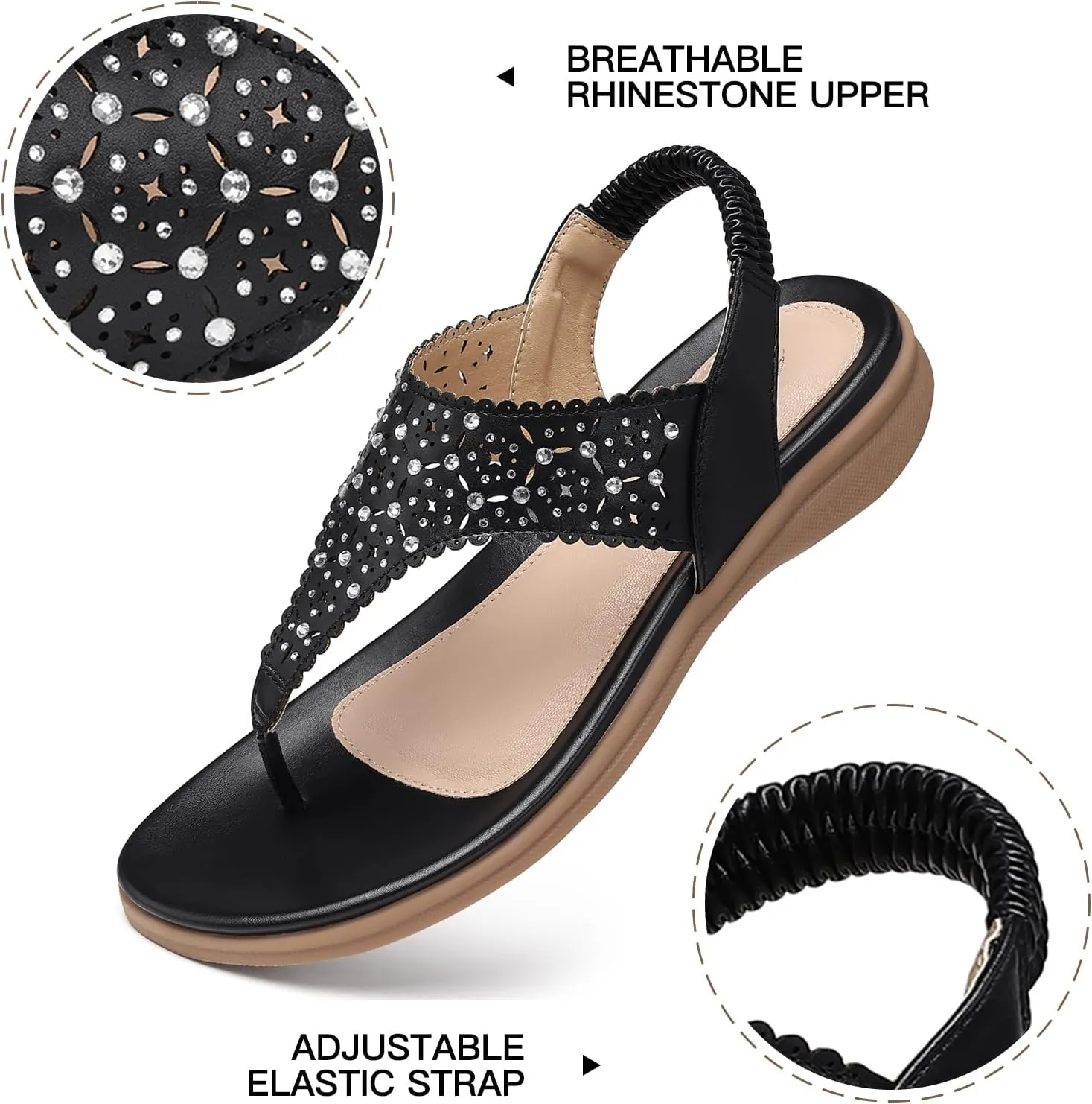 SHIBEVER Flat Sandals For Women Dressy: Comfortable Summer - Soft Rhinestone Flats Sandal