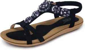 SHIBEVER Flat Sandals for Women Dressy: Summer Comfortable Ankle Strap Womens Sandal