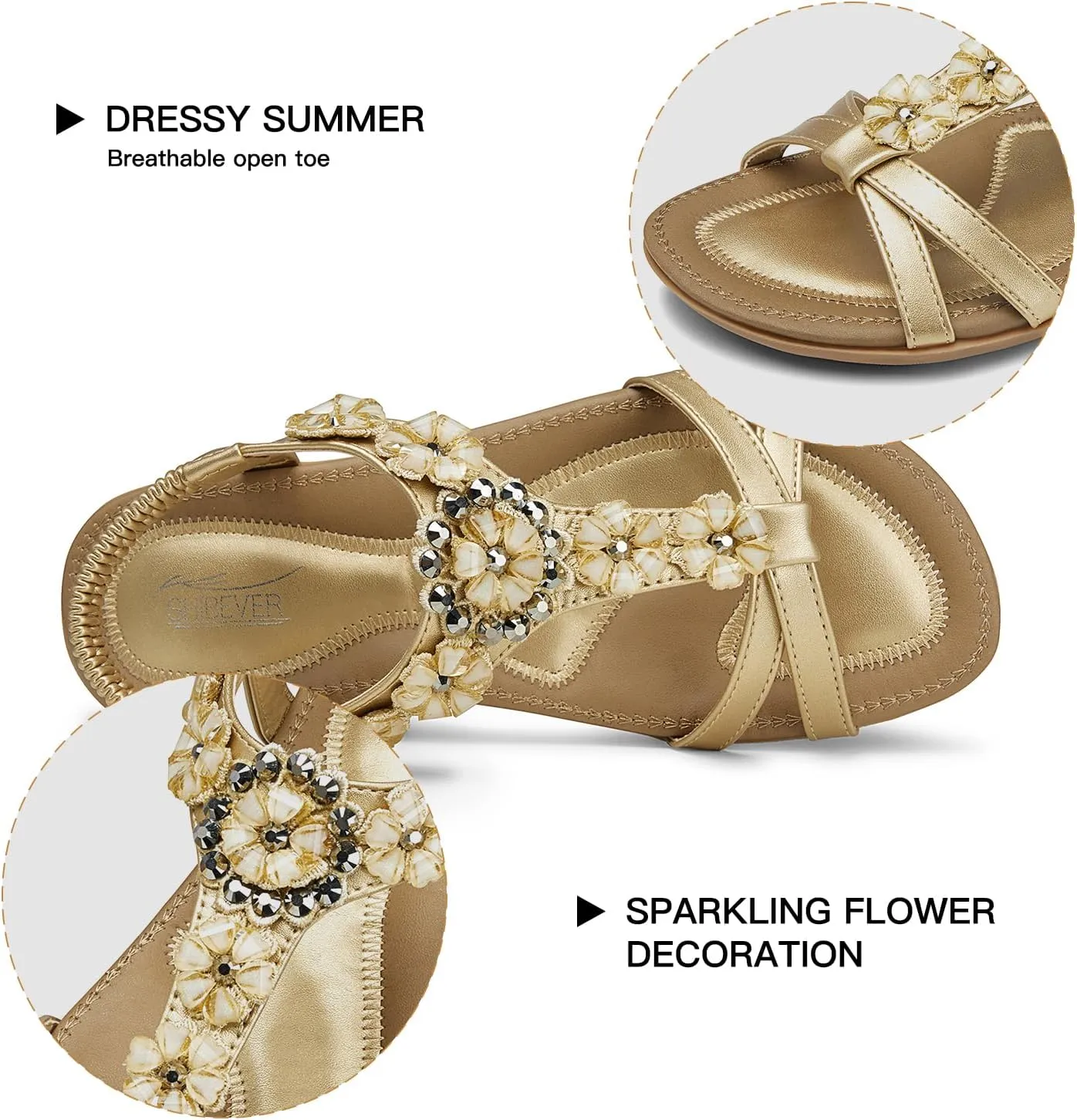 SHIBEVER Flat Sandals for Women Dressy: Summer Comfortable Ankle Strap Womens Sandal