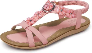 SHIBEVER Flat Sandals for Women Dressy: Summer Comfortable Ankle Strap Womens Sandal