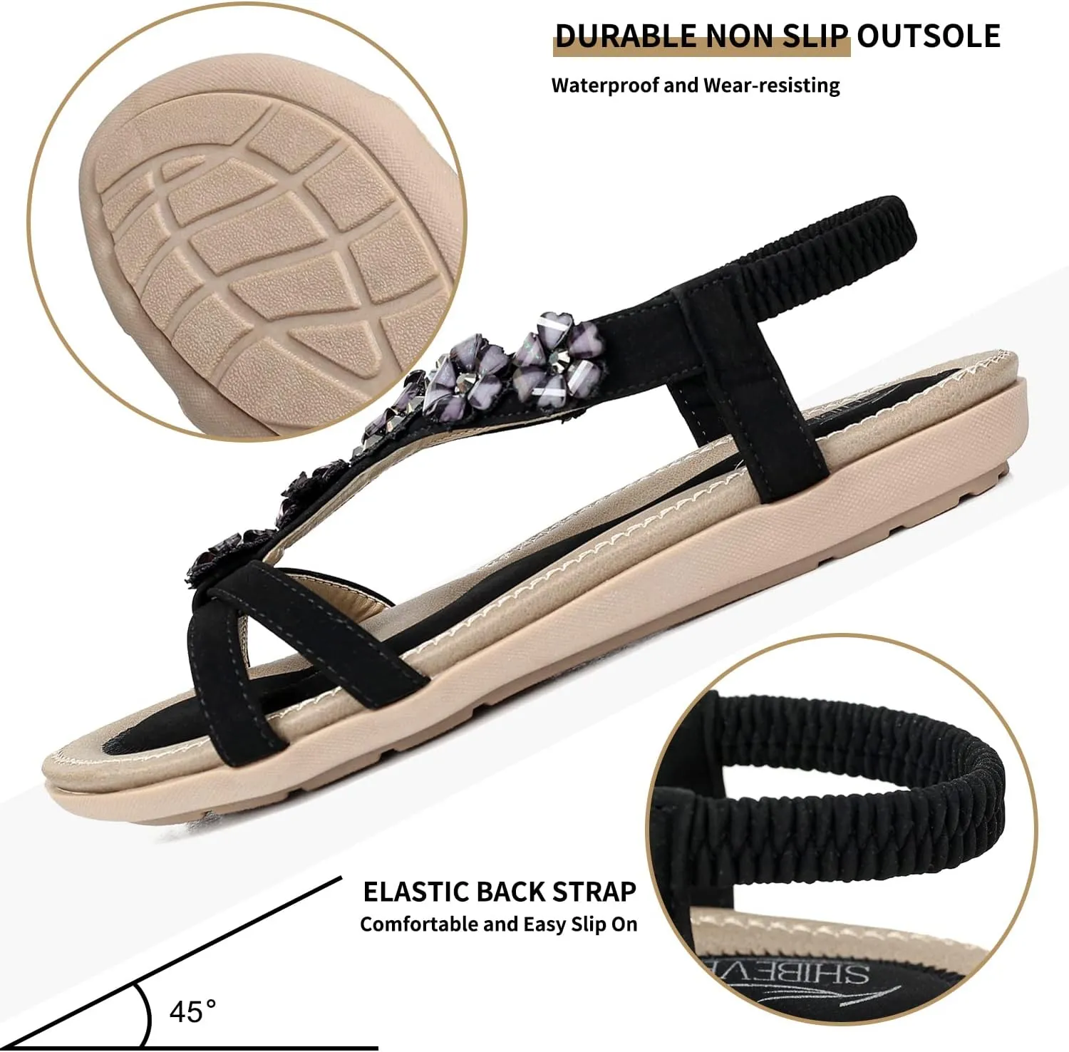 SHIBEVER Flat Sandals for Women Dressy: Summer Comfortable Ankle Strap Womens Sandal