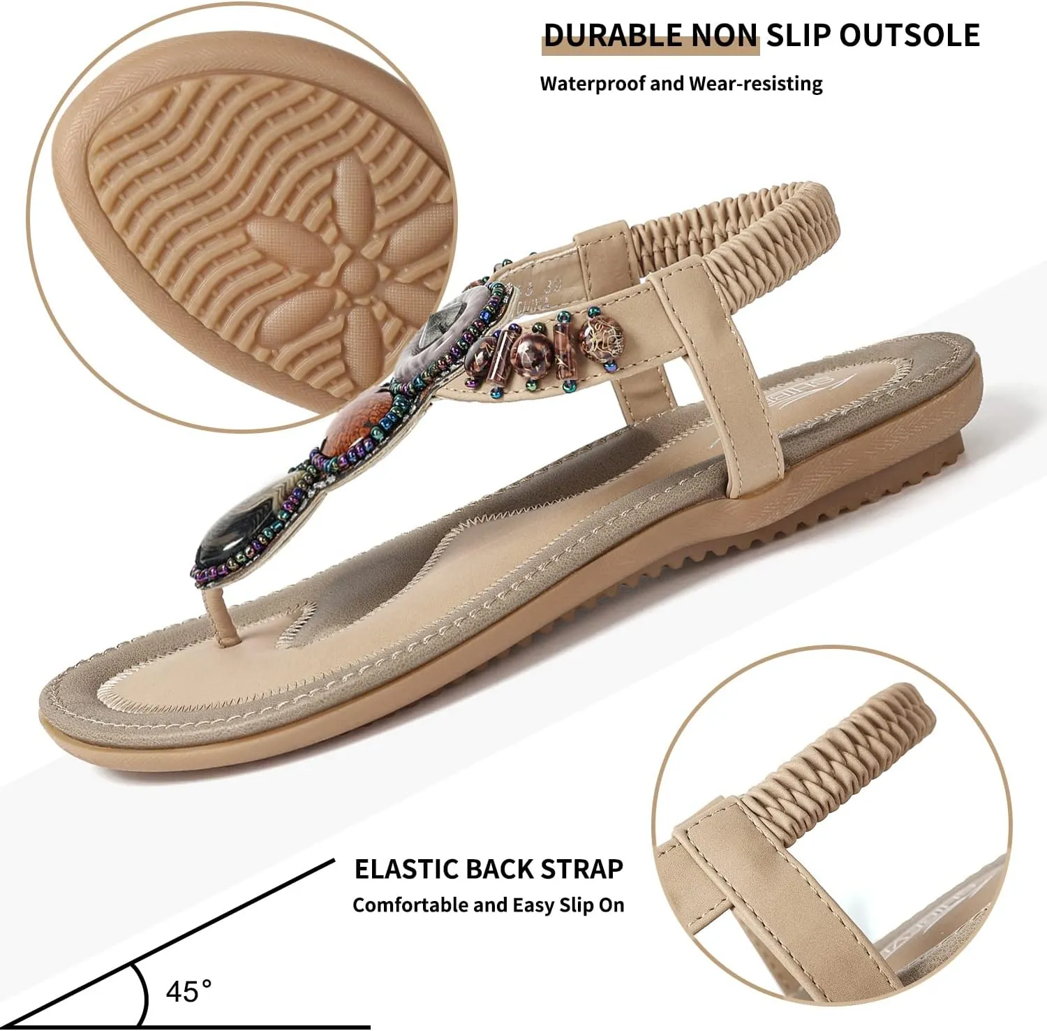 SHIBEVER Flat Sandals for Women Dressy: Summer Comfortable Dress Thong Flats Sandal