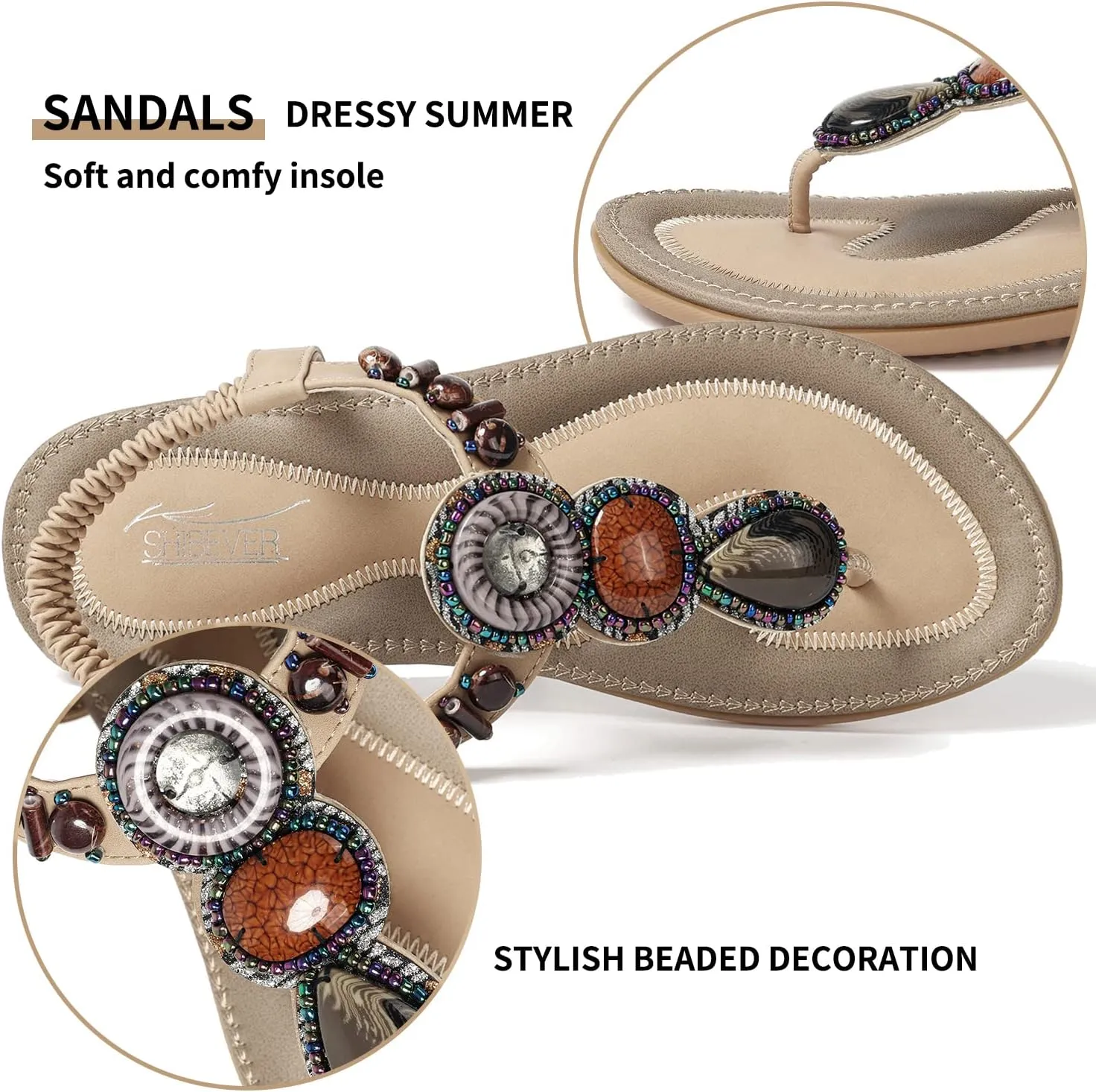 SHIBEVER Flat Sandals for Women Dressy: Summer Comfortable Dress Thong Flats Sandal