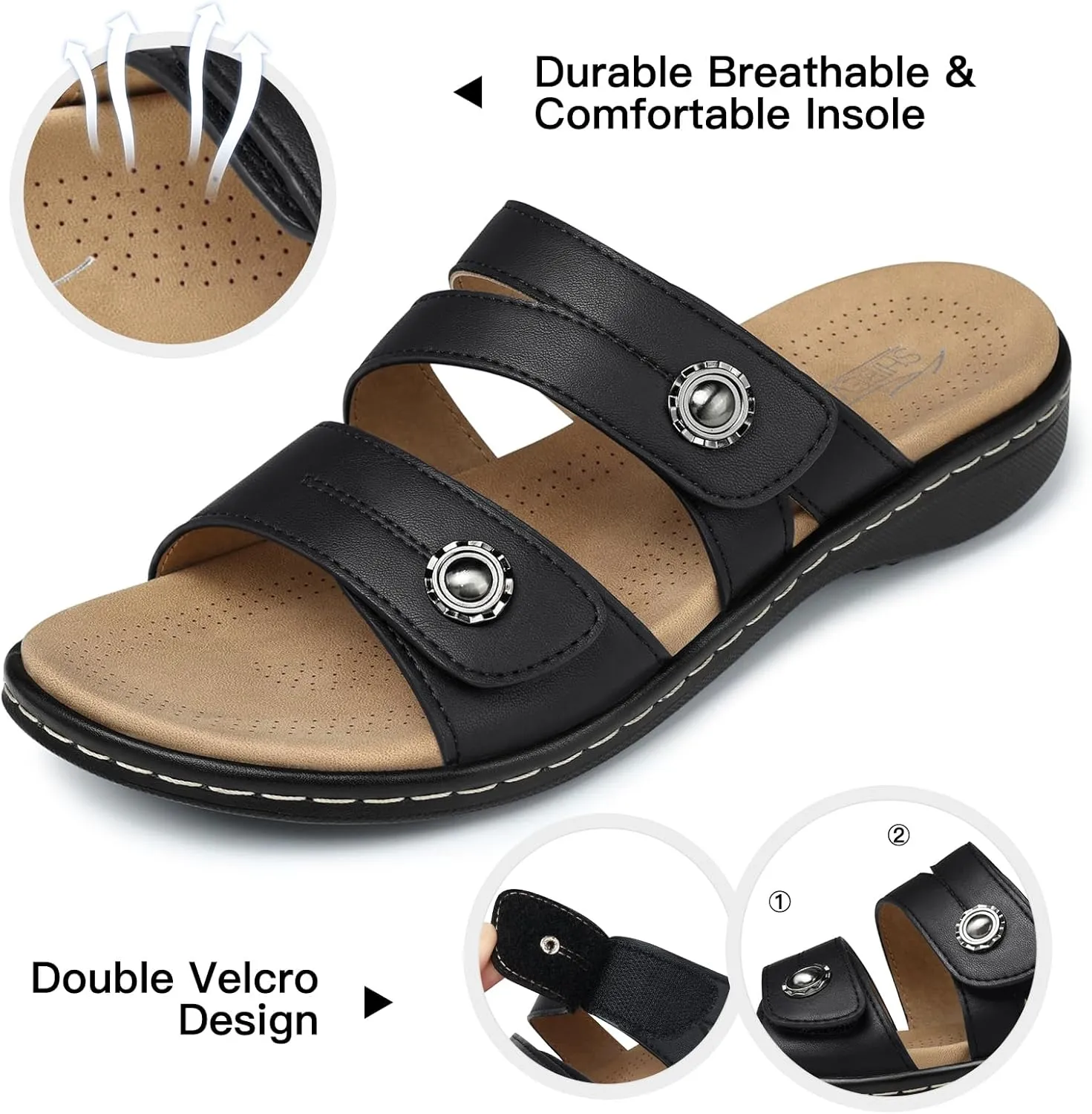 SHIBEVER Flat Sandals Women Dressy: Non Slip, Arch Support, Orthopedic, Plantar Fasciitis Comfortable Walking Sandal