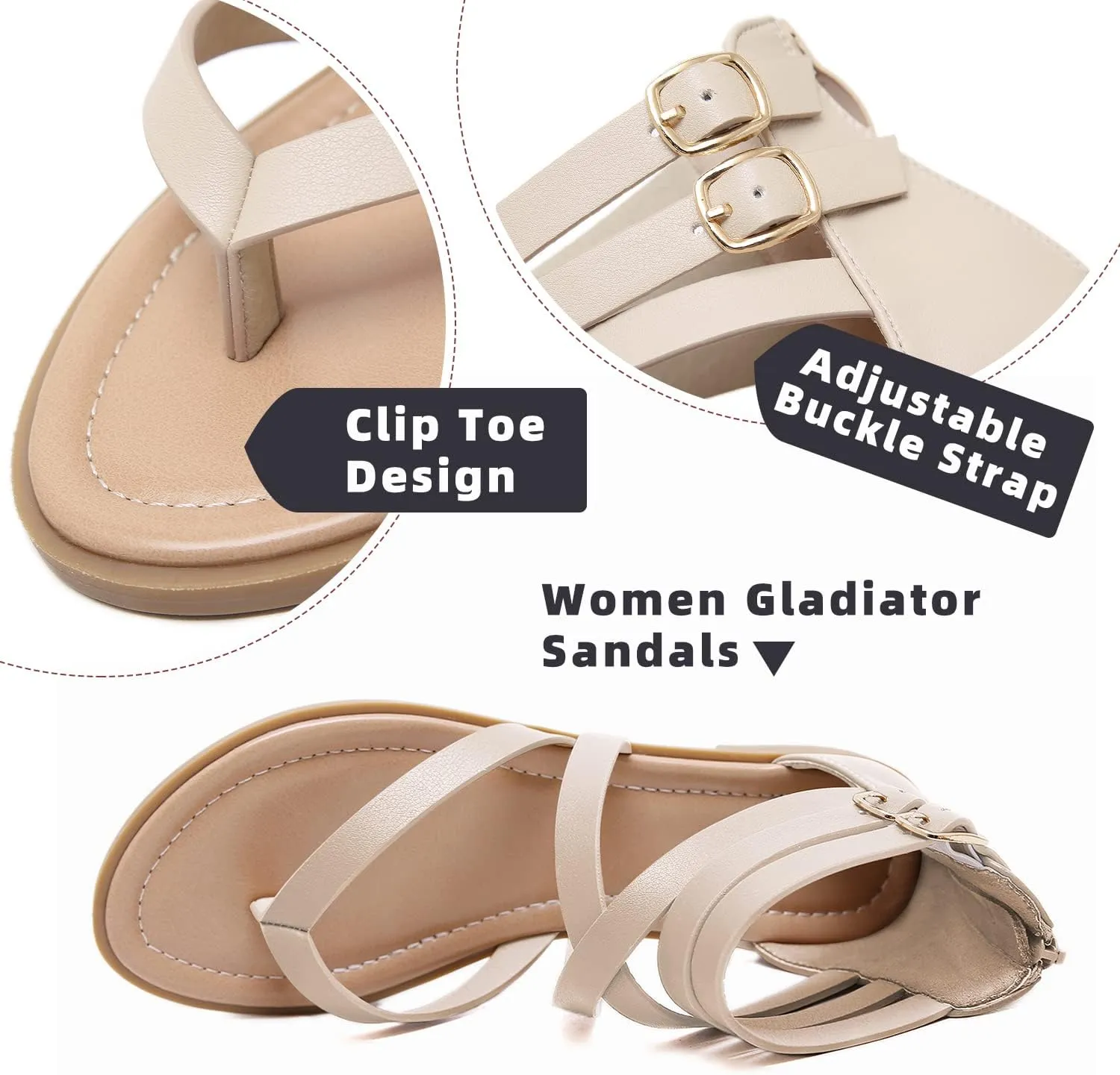 SHIBEVER Gladiator Strappy Sandals for Women: Dressy Summer Comfortable Flat, Back Zipper Roman Comfy Womens Sandals