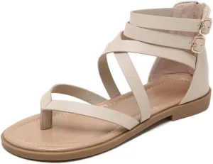 SHIBEVER Gladiator Strappy Sandals for Women: Dressy Summer Comfortable Flat, Back Zipper Roman Comfy Womens Sandals