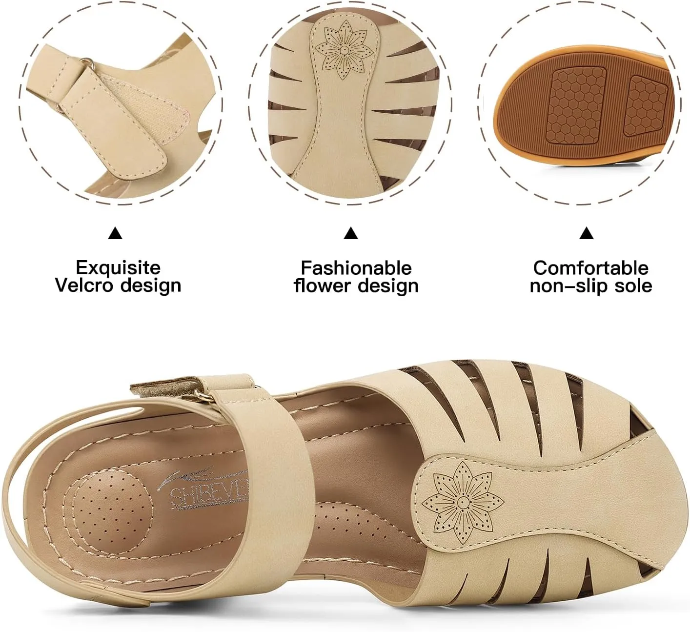 SHIBEVER Women Comfortable Flat Sandals: Dressy Summer Sandal - Closed Toe Fisherman Sandals