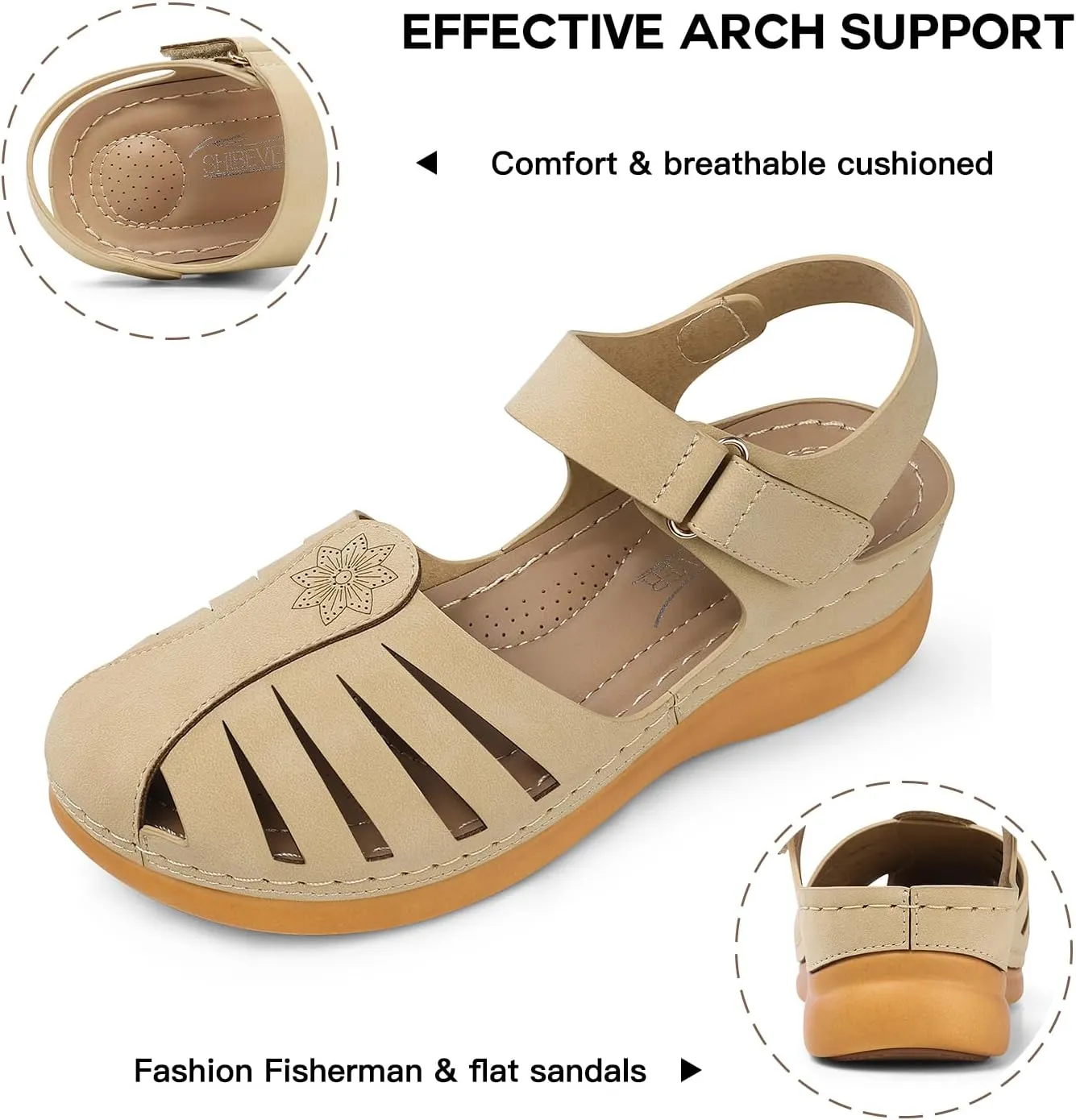 SHIBEVER Women Comfortable Flat Sandals: Dressy Summer Sandal - Closed Toe Fisherman Sandals