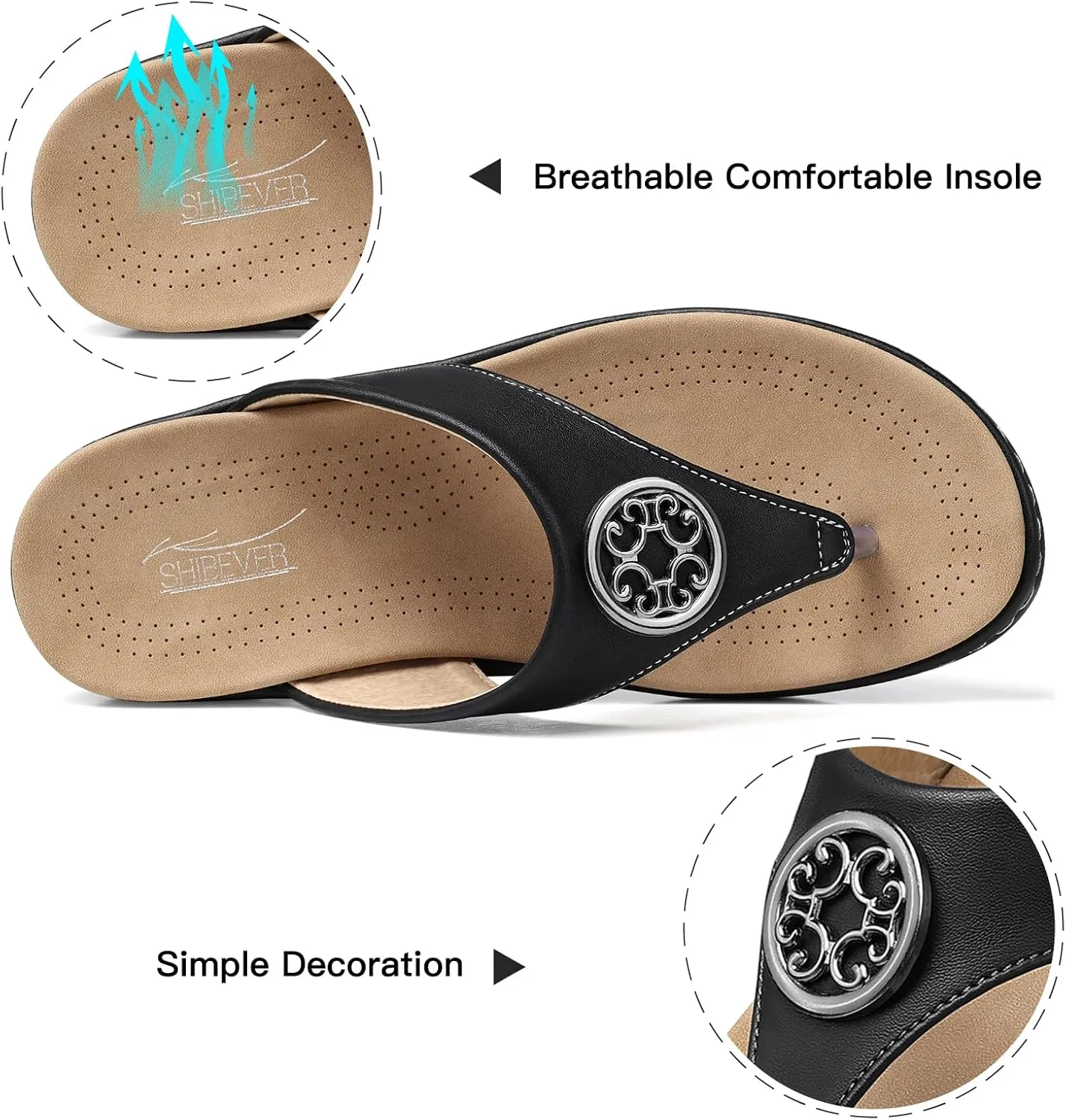SHIBEVER Womens Flat Thong Sandals: Comfortable Walking Summer Casual Flip Flops for Women