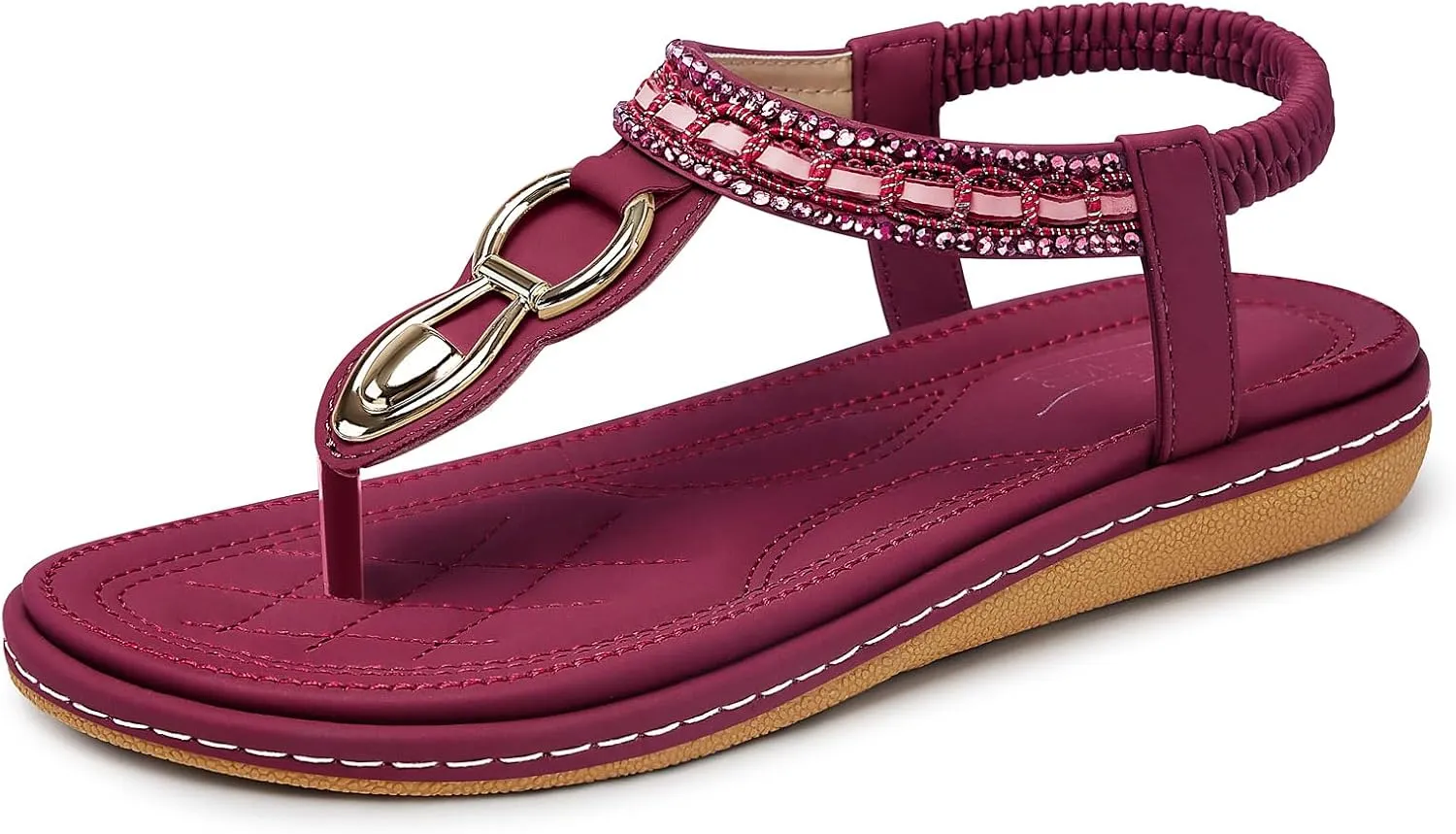 SHIBEVER Womens Sandals Dressy Summer: Women Comfortable Walking Flat Bohemian T-Strap Ladies Casual Comfy Sandals