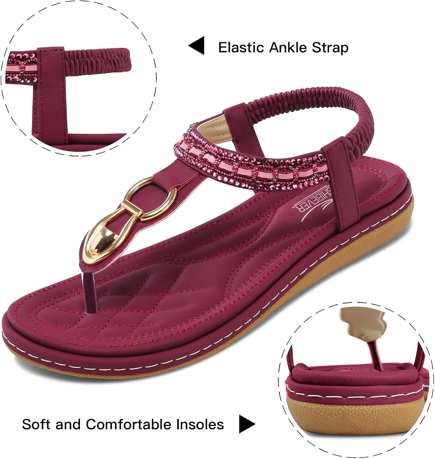 SHIBEVER Womens Sandals Dressy Summer: Women Comfortable Walking Flat Bohemian T-Strap Ladies Casual Comfy Sandals