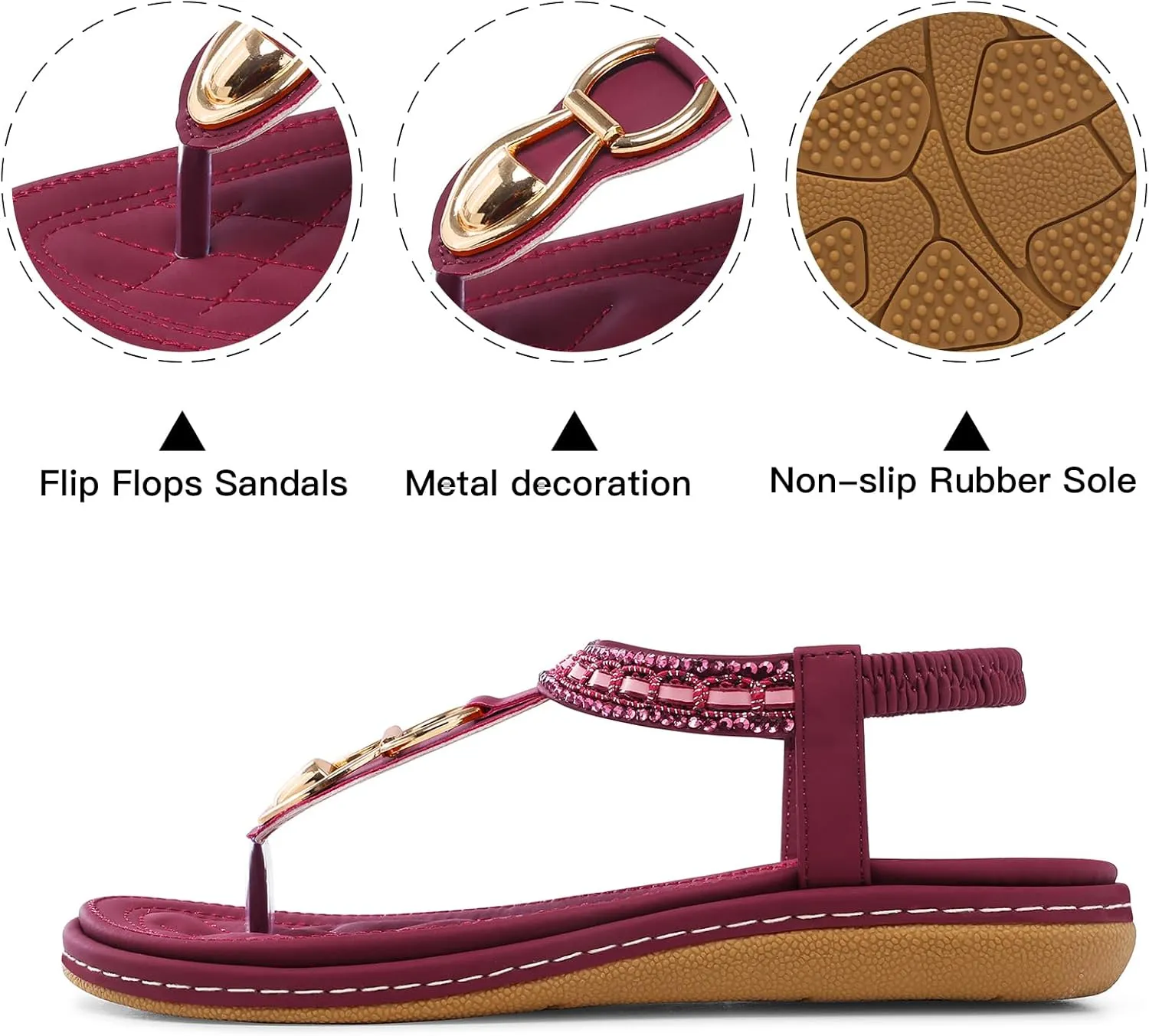 SHIBEVER Womens Sandals Dressy Summer: Women Comfortable Walking Flat Bohemian T-Strap Ladies Casual Comfy Sandals