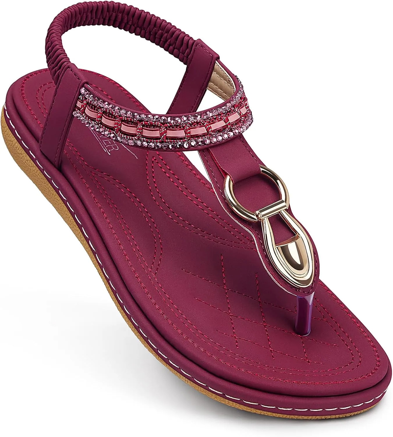 SHIBEVER Womens Sandals Dressy Summer: Women Comfortable Walking Flat Bohemian T-Strap Ladies Casual Comfy Sandals