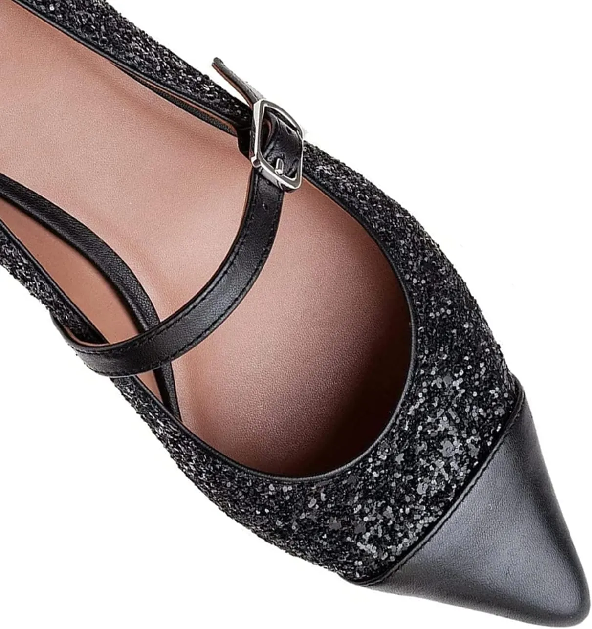 SHODENSE Women Cap Toe Flats Shoes Ankle Strap Pointed Closed Toe Flat Heel Mary Janes Two Tone Comfort 1" Low Chunky Heel Dress Shoes Pumps Office Ladies Driver Ballet Flats 4-10 M US