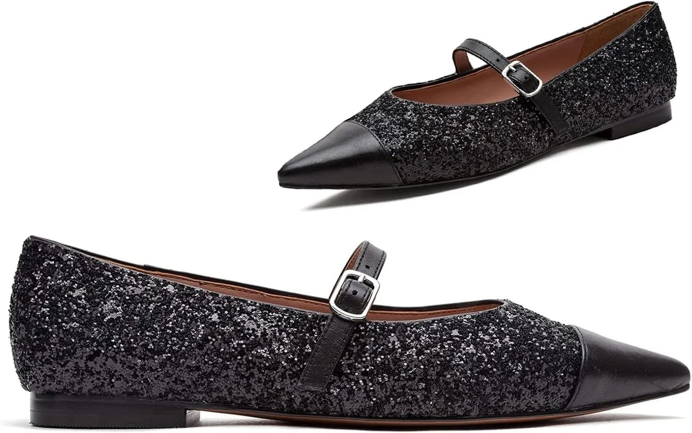 SHODENSE Women Cap Toe Flats Shoes Ankle Strap Pointed Closed Toe Flat Heel Mary Janes Two Tone Comfort 1" Low Chunky Heel Dress Shoes Pumps Office Ladies Driver Ballet Flats 4-10 M US