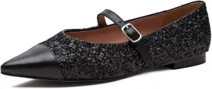 SHODENSE Women Cap Toe Flats Shoes Ankle Strap Pointed Closed Toe Flat Heel Mary Janes Two Tone Comfort 1" Low Chunky Heel Dress Shoes Pumps Office Ladies Driver Ballet Flats 4-10 M US