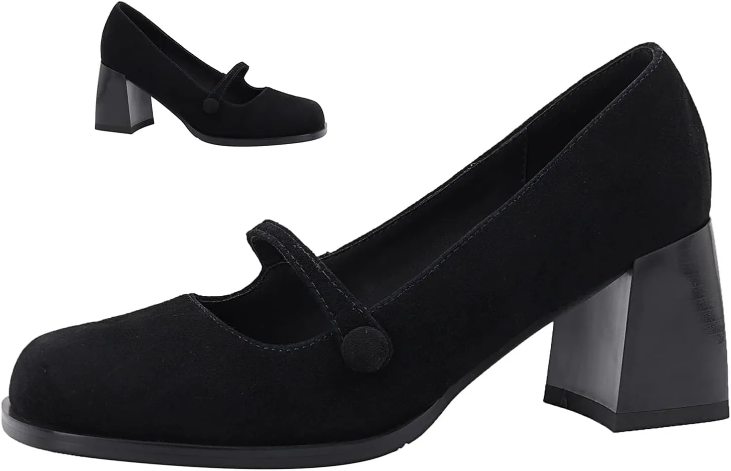 SHODENSE Women High Chunky Heel Pumps Slip On Closed Square Toe Suede Loafers Ankle Strap 2.5 Inch Thick Block Heels Dress Shoes Office Ladies Work Mary Jane Pumps Vintage Wedding Party 4-11 M US