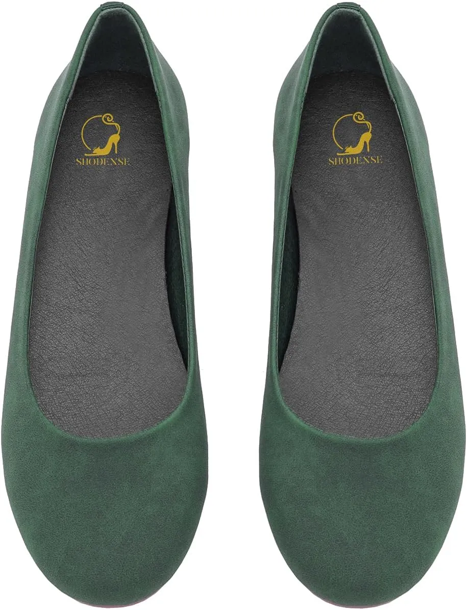 SHODENSE Women Round Closed Toe Flats Slip On Suede Ballet Flats Wide Comfort Flat Heel Basic Shoes Office Daily 4-11 M US