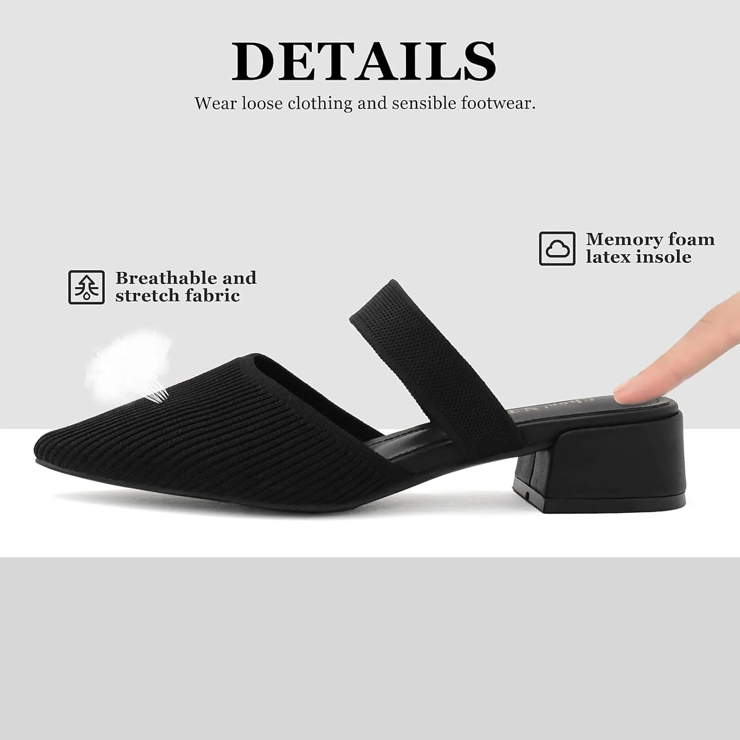 Shoe'N Tale Pointed Toe Mules for Women Heels Knit Heeled Sandals Low Chunky Block Heel Slip-on Slide Shoes