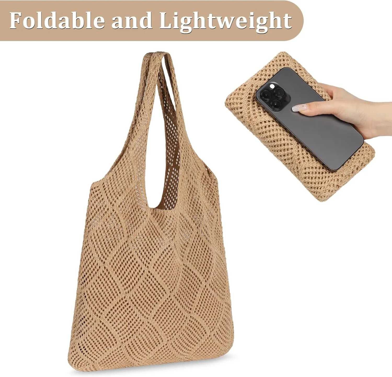 Sightor Crochet Tote Bag, Mesh Beach Bag Knit Summer Hobo Bag Vacation Boho Tote Bag for Women