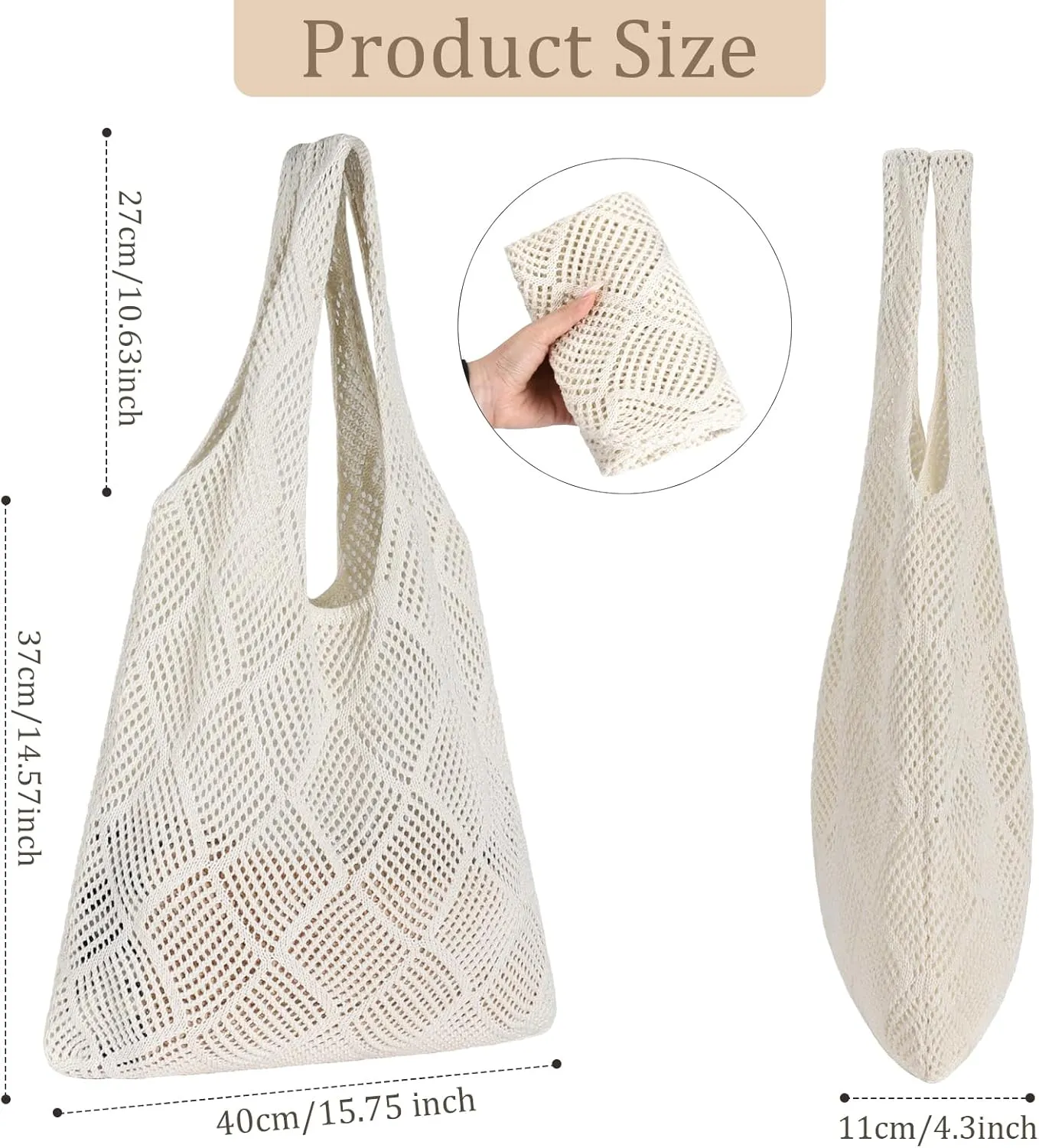 Sightor Crochet Tote Bag, Mesh Beach Bag Knit Summer Hobo Bag Vacation Boho Tote Bag for Women