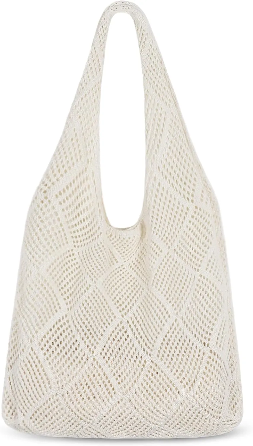 Sightor Crochet Tote Bag, Mesh Beach Bag Knit Summer Hobo Bag Vacation Boho Tote Bag for Women