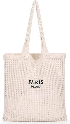 Sightor Crochet Tote Bag, Mesh Beach Bag Knit Summer Hobo Bag Vacation Boho Tote Bag for Women